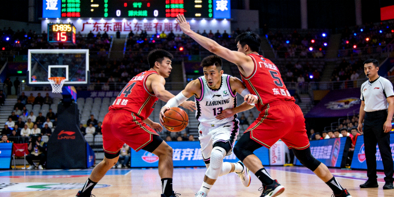 CBA季后赛辽宁本钢队与广东东莞大益队的比赛场景